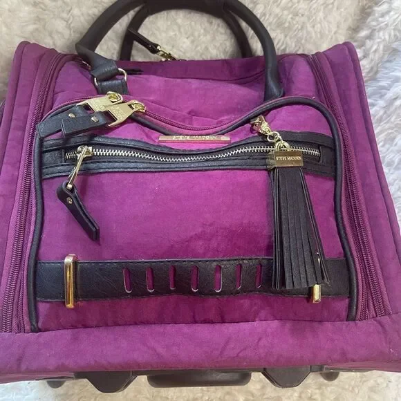 Steve Madden Designer Carry-on Suitcase weekender Nylon peek-a-boo purple. - Picture 6 of 10